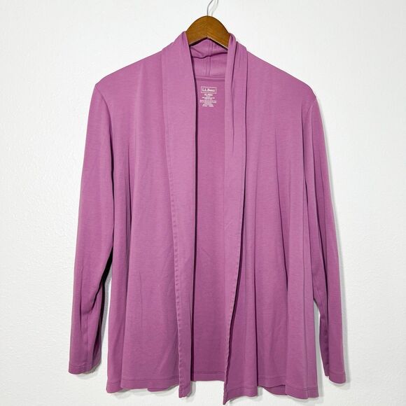 LL Bean Cardigan Womens XL Purple Knit Open Front Supima Cotton Layering Outdoor - Picture 1 of 7